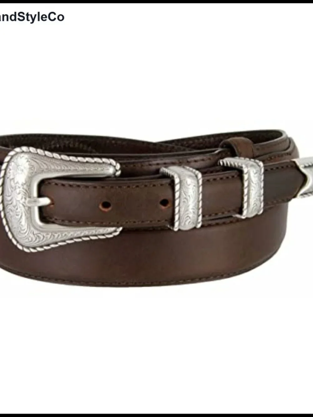 Genuine Leather Western Ranger Belt with Floral Engraved Buckle, Tapered